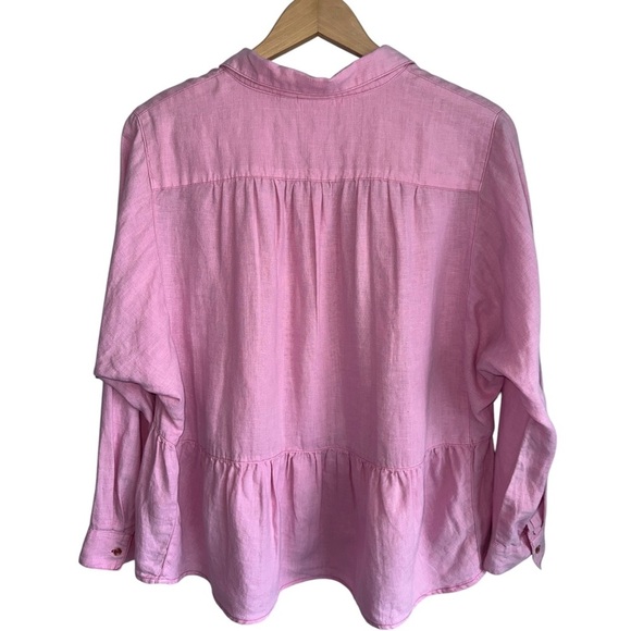 ANTHROPOLOGIE Holding Horses Linen McKenzie Peplum Blouse Pink ButtonUp Top MP - Picture 2 of 5